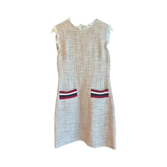 Sandro boucle mini  shift Dress with silk ruffle trim sz2 $159 - Picture 1 of 4
